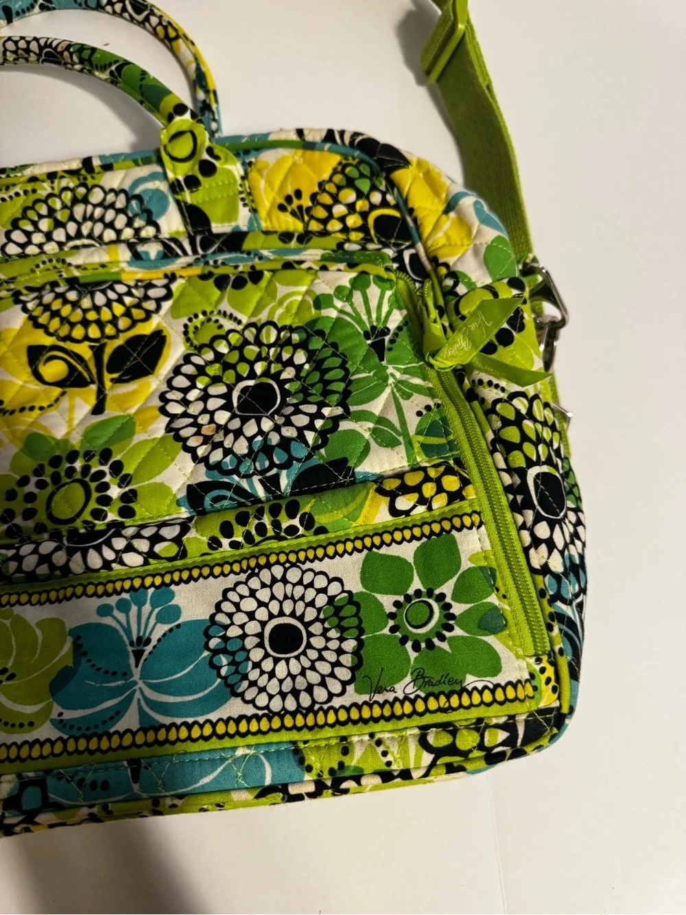 Vera Bradley Retired LIME’S UP Messenger/Lap Top Bag Green/Yellow/ White Padded